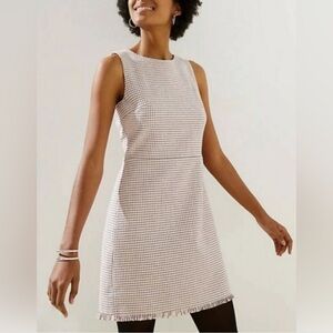 Loft Light Pink Tweed Sleeveless High Neck Fringe Hem‎ Mini Dress, Size 2P